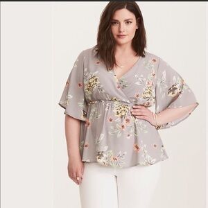 Torrid Lily Floral Faux Wrap Georgette Surplice Babydoll Blouse 0X Large‎